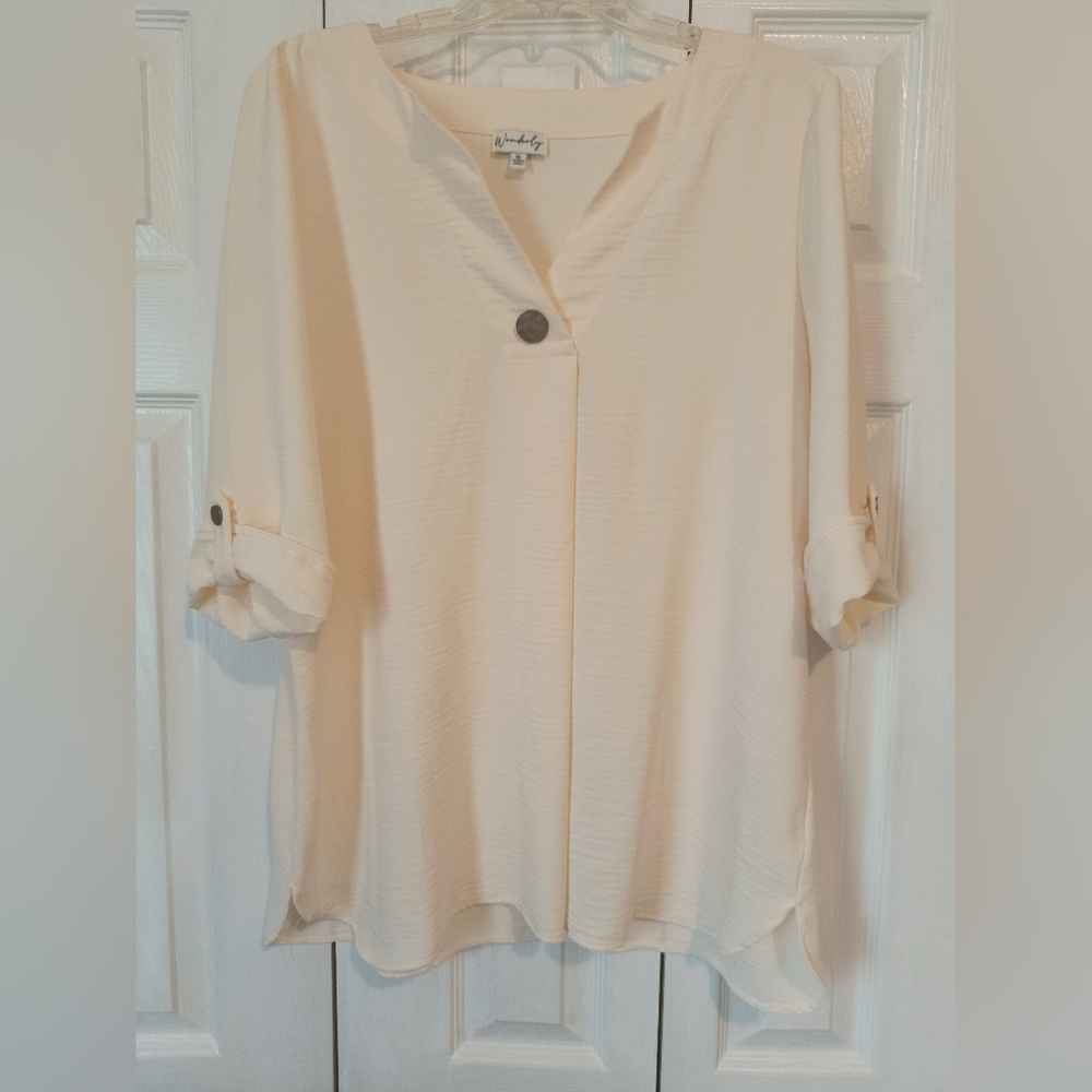 Wonderly Women's Cream 3/4 length blouse, size XL